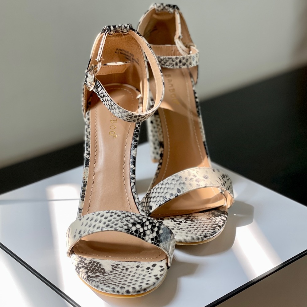 🐍 Snakeskin Print high heel sandals, black, grey, beige, sz.10/40